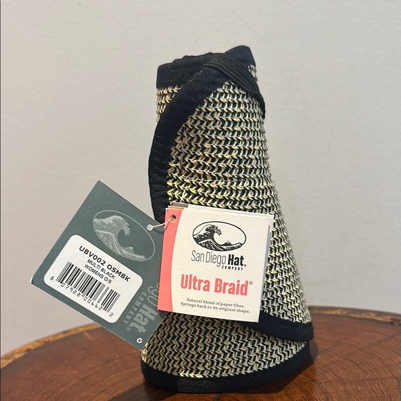 San Diego Hat Company Packable Sun Hat Black and Cream Ultra Braid NEW - Picture 2 of 6